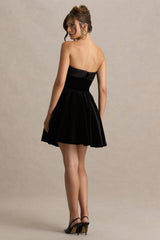 Mina | Black Velvet And Satin Bandeau Skater Mini Dress