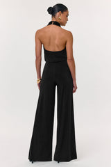 Asha | Black High-Neck Jumpsuit With Ruched Detail