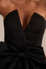 Sonata | Black Satin Bandeau Maxi Dress With Bow Detail