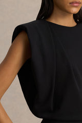 Tiff | Black Crew-Neck Jumpsuit With Draped Detailing