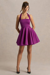 Peggy | Mulberry Halter-Neck Skater Mini Dress