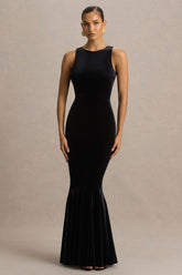 Pippa | Black Velvet Crew-Neck Mermaid Maxi Dress