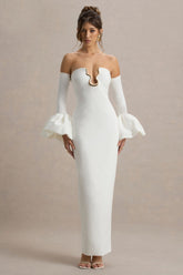 Annalisa | Cream Bandeau Maxi Dress With Satin Cuffs