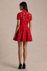 Roam | Red Lace High-Neck Mini Dress