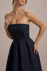Annalise | Navy Bandeau Skater Midi Dress