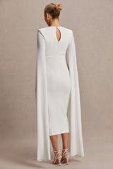 Flawless | White Square-Neck Maternity Midi Dress With Cape-Sleeves