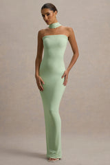 Nobu | Light Green Bandeau Maxi Dress With Halter-Collar