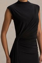 Solene | Black High-Neck Maxi Dress With Wrap And Drape Detail
