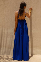 Amiya | Blue A-Line Maxi Dress with Cut-Out Details