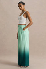 Safia | Emerald Ombre Satin Wide-Leg