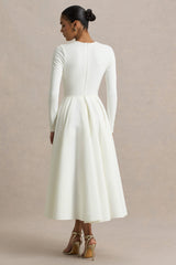 Bellamy | Cream Crew-Neck Long Sleeve Midi Dress