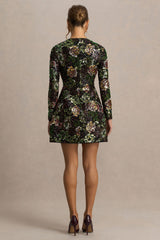 Moonlit | Winter Floral Mesh And Sequin Crew-Neck Mini Dress