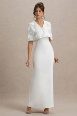 Agnella | White Embellished V-Neck Maxi Dress