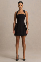 Mollie | Black Square-Neck Tailored Micro Mini Dress