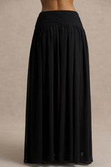 Spencer | Black Chiffon Pleated Maxi Skirt