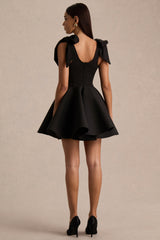 Hestia | Black Sweetheart-Neck Mini Dress With Bow Sleeves