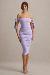 Citrus | Lilac Bardot Bodycon Midi Dress With Bow Sleeves