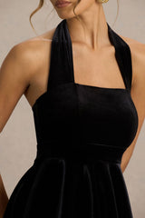 Mirage | Black Velvet Halter-Neck Mini Dress With Skater-Skirt