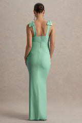 Sheen | Light Green Sweetheart Bow Strap Maternity Maxi Dress