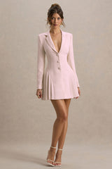 Blossoming | Baby Pink Plunge-Neck Tailored Mini Dress With Pleating