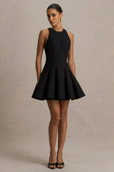 Leilani | Black Round-Neck Mini Skater Dress