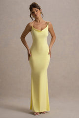 Francoise | Lemon Cowl Neck Backless Maxi Dress With Lace Insert