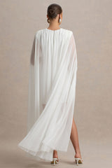 Charlene | White High-Neck Maternity Mini Dress With Mesh Cape