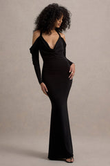 Hurghada | Black Plunge-Neck Long-Sleeve Maxi Dress