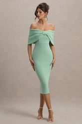Bayshore | Light Green Bow Bardot Midi Dress