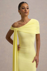 Vallea | Lemon One-Shoulder Draped Midi Dress