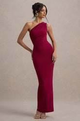 Venetia | Burgundy One-Shoulder Tie-Back Maxi Dress