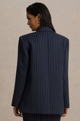 Alana | Navy Pinstripe Plunge-Neck Tailored Blazer