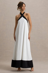Clarabella | White & Black Halter-Neck Maxi Dress