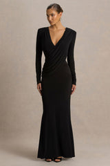 Daphira | Black Extreme-Plunge Neck Maxi Dress