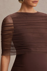 Zaria | Brown Crew-Neck Maternity Maxi Dress With Cape-Overlay