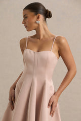 Mally | Rose Pink Satin Sweetheart A-Line Midi Dress