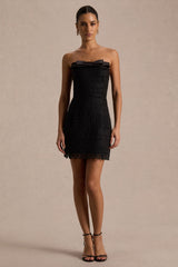 Kerry | Black Lace Bandeau Mini Dress With Bow-Detail