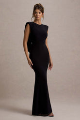 To The Moon | Black Cowl-Back Maxi Dress