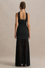 Jaquetta | Black Belted Maxi Dress With Pleated Chiffon Skirt
