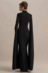 Esme | Black Square-Neck Maxi Dress With Cape Sleeves