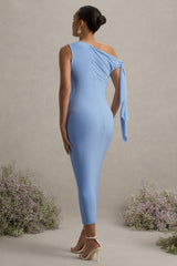 Katarine | Powder Blue Asymmetric Knot Maternity Midi Dress