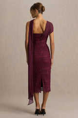 Secret | Burgundy Bandeau Lace Midi Dress With Scarf Detail