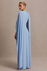 Padma | Powder Blue Draped Maternity Maxi Dress With Cape Sleeves