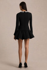 My Wish | Black Embellished Crew-Neck Mini Dress With Drop-Waist