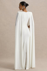 Mimi | White Slashed-Neck Maxi Dress With Cape Sleeve Detail