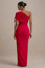 Trance | Red Asymmetric Maxi Dress With Split