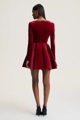 Beloved | Burgundy Velvet Hand-Embellished Square-Neck Mini Dress