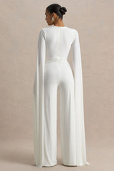 Zara | White Square-Neck Jumpsuit With Cape Sleeves