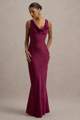 Alesso | Burgundy Satin Cowl-Neck Slip-Maxi Dress