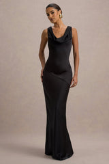 Alesso | Black Satin Cowl-Neck Slip-Maxi Dress
